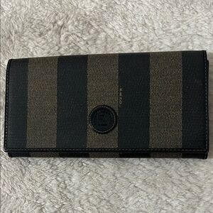 Fendi Pequin Black and Brown Striped Long Wallet